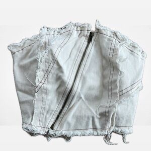 White Frayed Denim Bustier Top